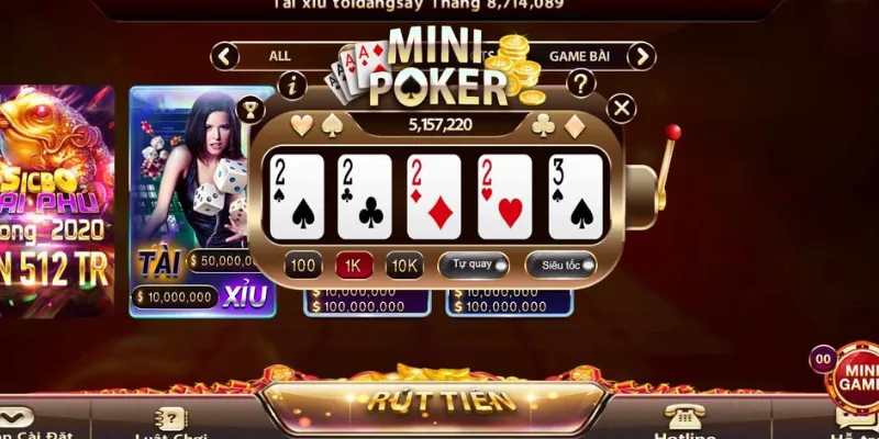 Các tay bài và tỷ lệ thưởng trong trò Mini Poker